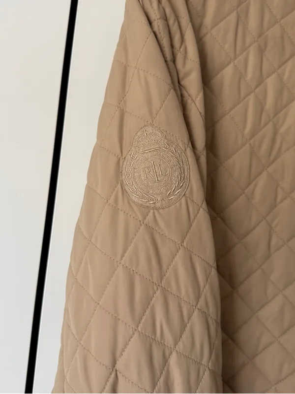 Lauren Ralph Lauren Quilted Tan Puffer Jacket with Brown Trim - Image 4