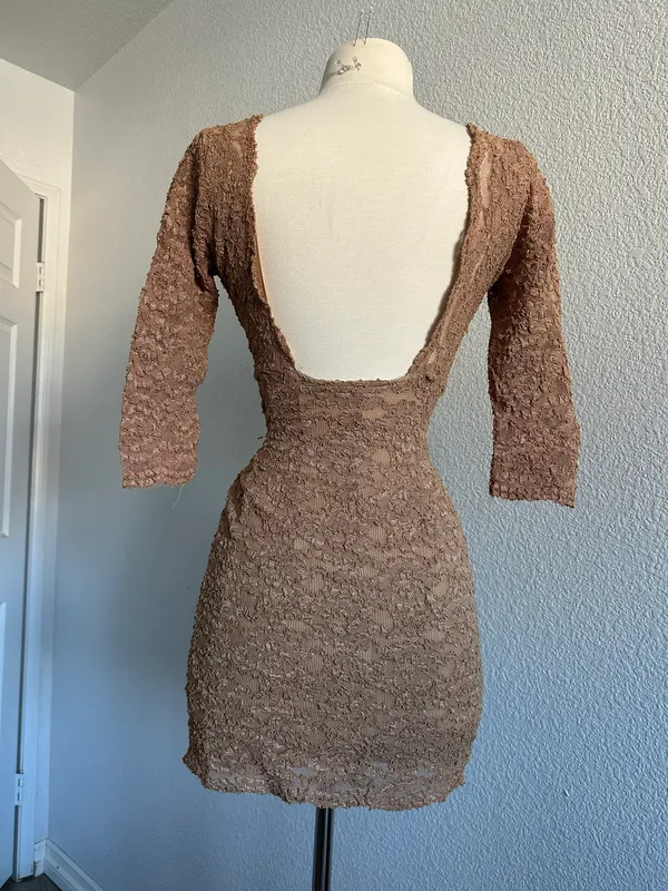 Lace Nude Dress Tan Size M - Image 3
