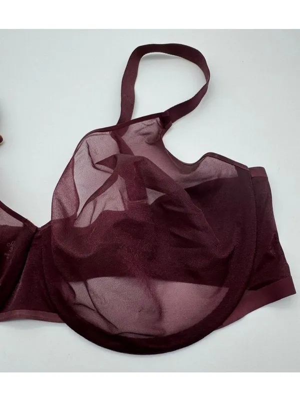 Soma Sheer Shape Full Coverage Bra Burgundy Maroon Sexy Underwire Size 38G - Image 3