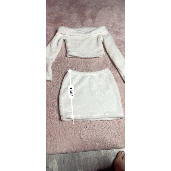 Hot 2Pcs Women Plush‎ Faux Fur Tops Short Warm Blouse Skirt Suit Size M Bin12 - Image 8