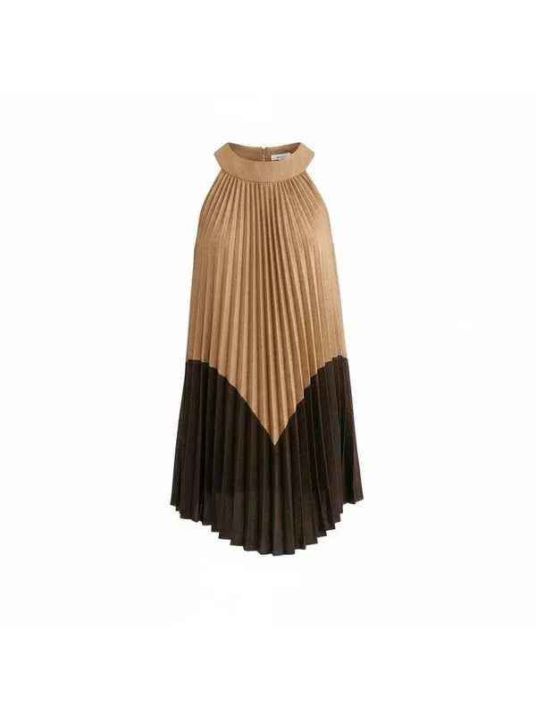 Free People Pleated Love Metallic Mini Dress Gold Brown Large‎ NWT - Image 2