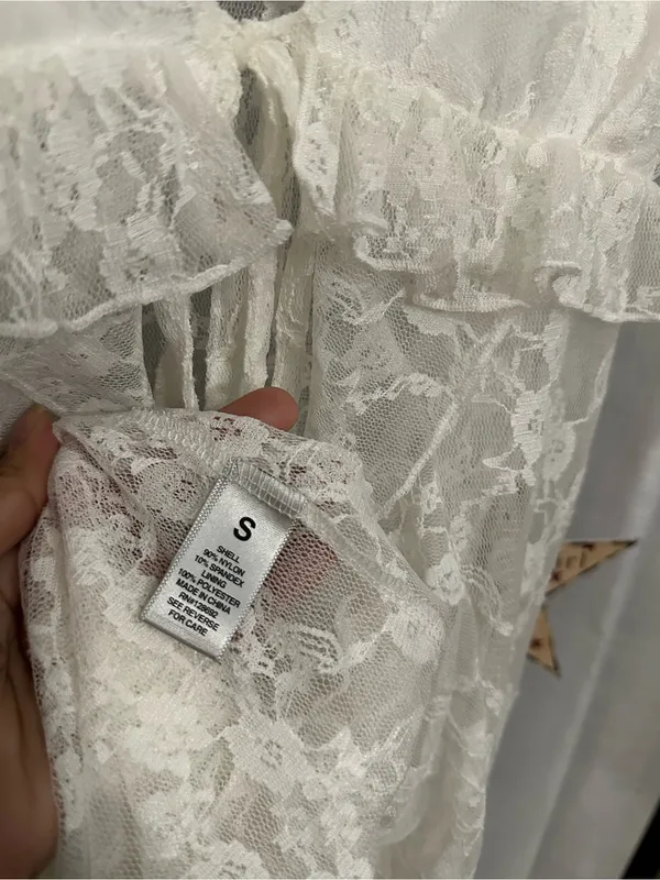 Madden Girl White Lace Ruffle Tie-Front Maxi Top Duster Small Boho Coquette - Image 10