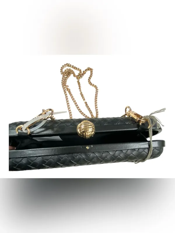 A New Day Black Woven Clutch Crossbody Bag Gold Chain Evening Purse Wedding - Image 5
