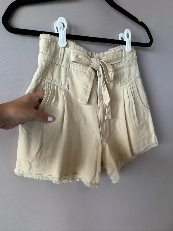 Free People One Womens Ivory Penny High-Waisted Paper Bag Tie Waist Short Size 2 - Image 11