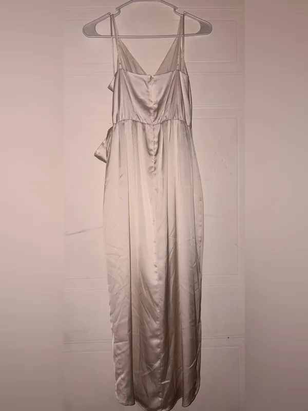 Express Conscious Edits Satin Faux Wrap Dress - Image 6