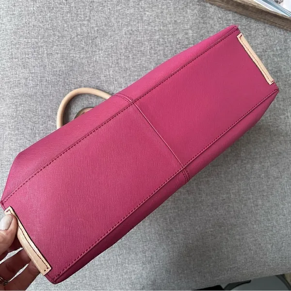 Tommy Hilfiger Leather Purse Magenta Cranberry Tan Double Handle Bag - Image 7