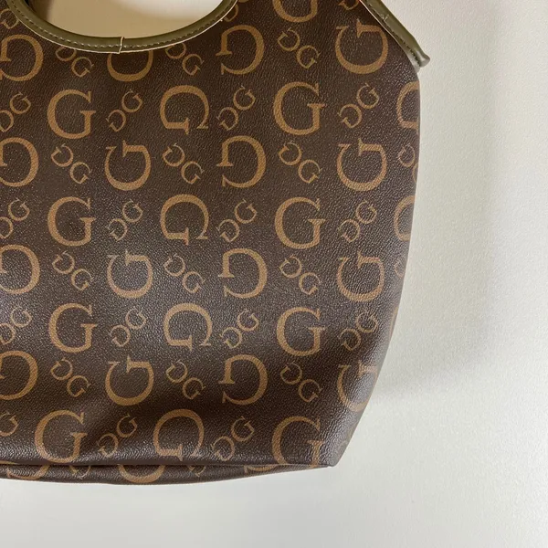 Guess Monogram Cutout Handle‎ Tote Bag Brown Olive Green Logo Print Lunch Bag - Image 9