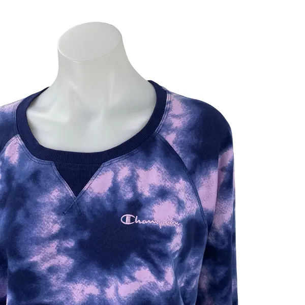 Champion Women's Purple Tie Dye Long Sleeve Knit Round Neck Sweatshirt Top Sz XL - Image 3