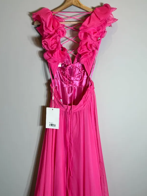 Mac Duggal Ruffle Tiered Cut-Out Chiffon Gown Womens 4 Hot Pink Formal 67911 NWT - Image 12
