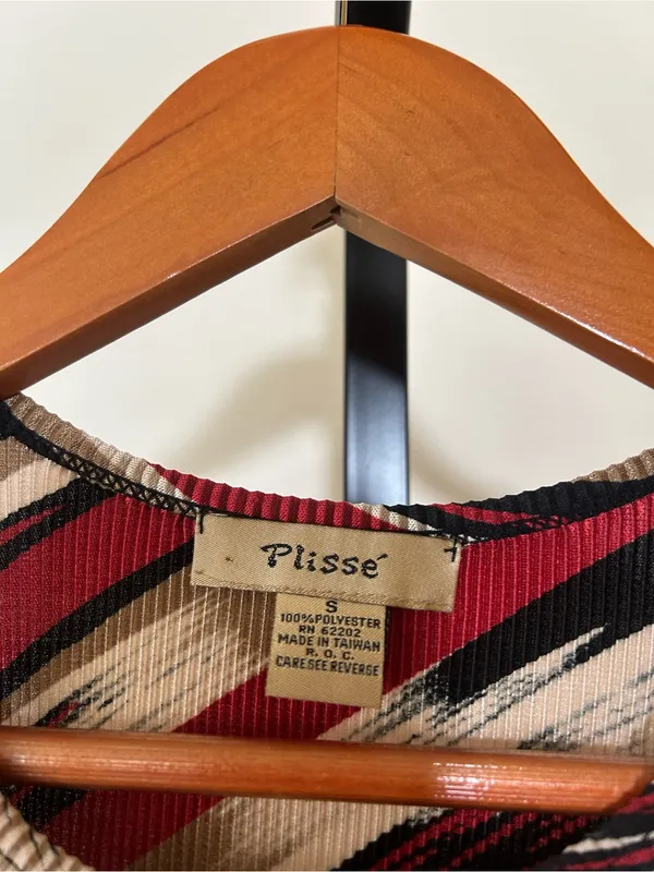 Vintage 90s Y2K Plisse Stretch Crepe Crinkle Textured Tank Top Striped Red Small - Image 3