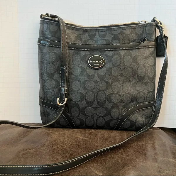 Coach F18926 Black Signature Jacquard Crossbody Bag‎ - Zip Closure - Image 5