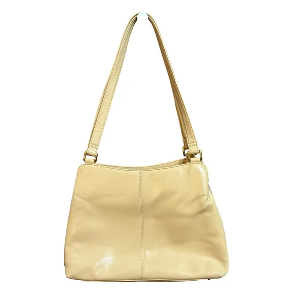 Etienne Aigner Cream Leather Shoulder Bag Gold Hardware Triple Compartment Purse - Image 3