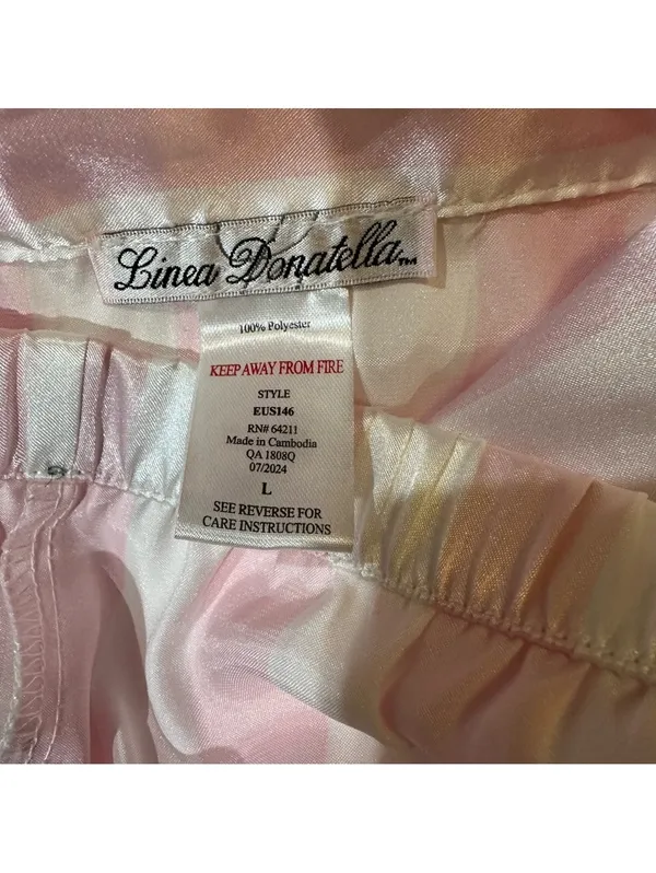 Linea Donatella Pink Stripe Feather‑Trim Pajama Set – Size Large - Image 13