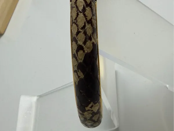 Tory Burch Women’s Leather Inlay Snake Print Gold Double T Bangle Bracelet - Image 5