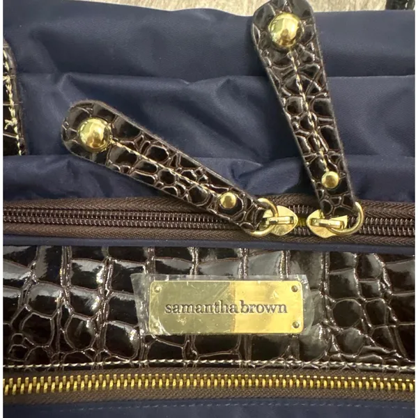 Samantha Brown Navy Brown Croc Embossed Drop Bottom Weekender‎ Travel Bag NEW - Image 2