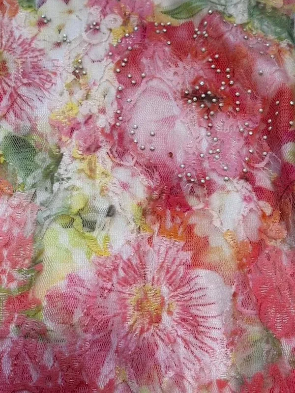 Dressbarn Pink Floral Lace Overlay Top Asymmetric Rhinestones Fairycore Ethereal - Image 3