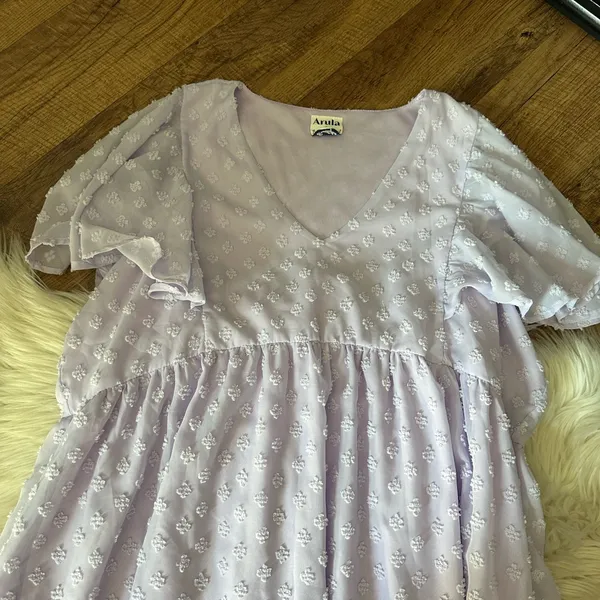 ARULA Lavender Swiss Dot Flutter Sleeve Mini Dress Purple Size 18 - Image 4