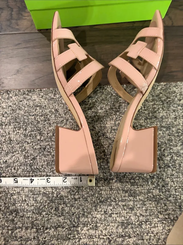 New In Box Sam Edelman Block Heel Pink Patent Slides Sz 8.5 - Image 13