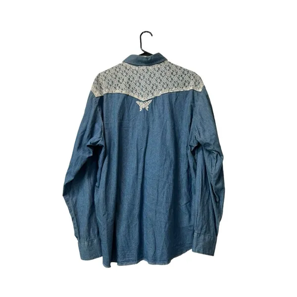 Black Canyon Denim Button Shirt‎ Embroidered Lace Size XL Western Women Vintage - Image 2