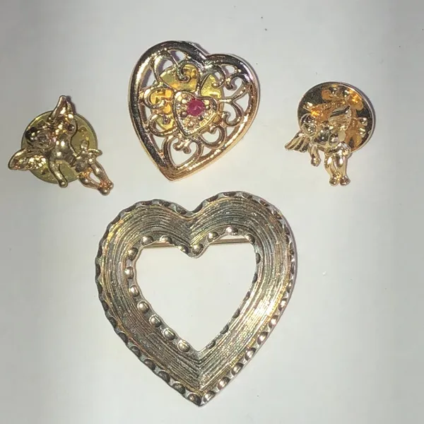 Gold Tone Heart Pin and Angel Pins Set - Image 2