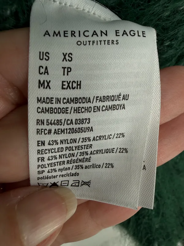 American Eagle Cardigan Women XS Green Fuzzy Knit Open Pockets Cozy Oversized - Image 2