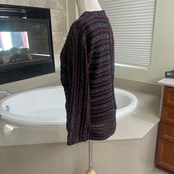 Anthropologie Akemi + Kin Burgundy Black Metallic Striped Sweater size Small - Image 3