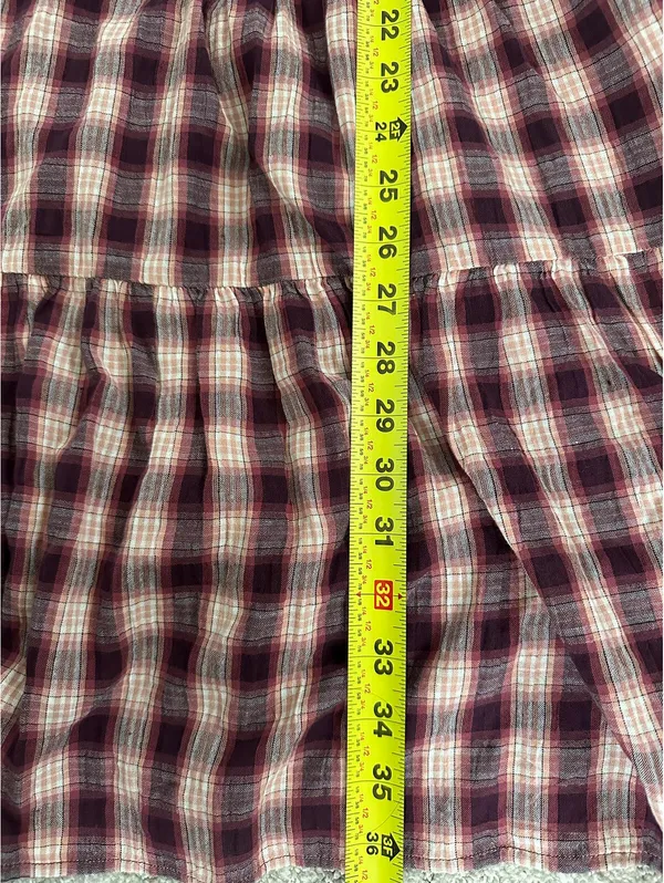 AE Puff Sleeve Tie Front Plaid Mini Dress American Eagle Pink NWT Burgundy XXL - Image 7