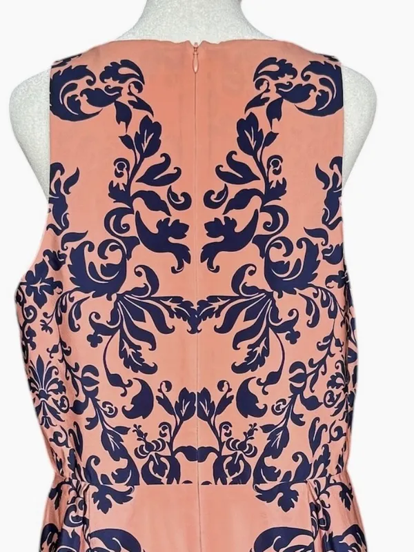 Amanda Uprichard Pink Coral and‎ Navy 100% Silk Floral Mini Dress Sz L - Image 6