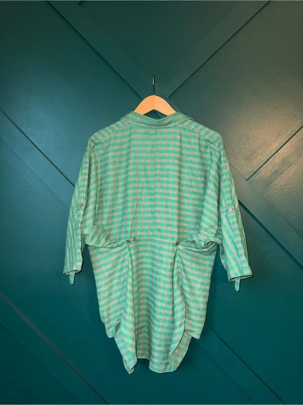 easel Mint Green Gingham Button-Up Tunic Top Relaxed Fit Cottagecore - Image 5