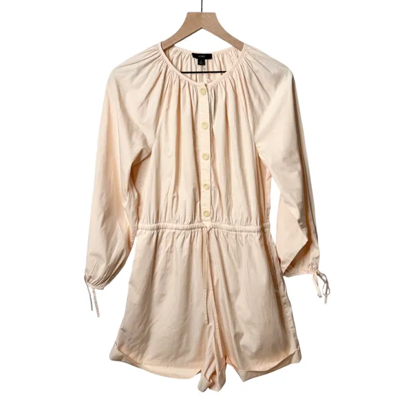 NWT J. Crew Cotton Poplin Tie Sleeve Button Front Romper Pink Orange Cream Small - Image 4