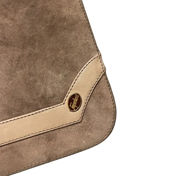 Vintage Rectangular Shoulder Bag Purse Taupe Suede Boho Chic Western Retro Black - Image 4