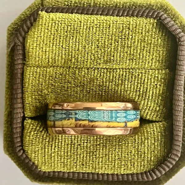 Rose Gold Tungsten 8mm Band with Turquoise Inlay Size 10 - Image 2