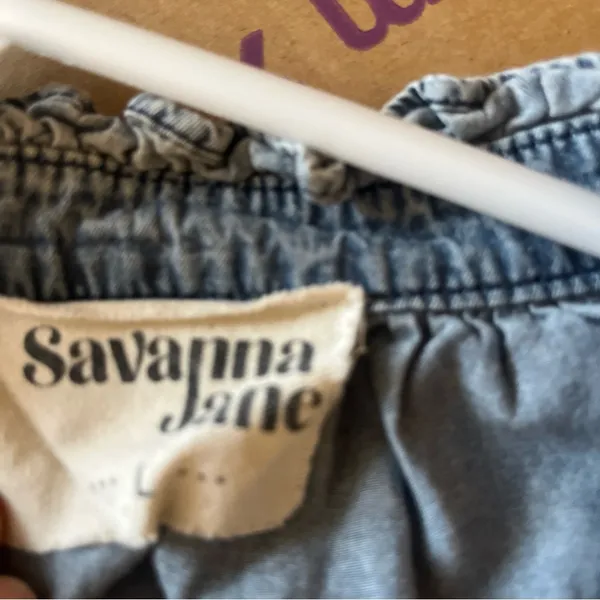 Savanna Jane Blue Ruffled Denim Top Size L‎ - Image 3