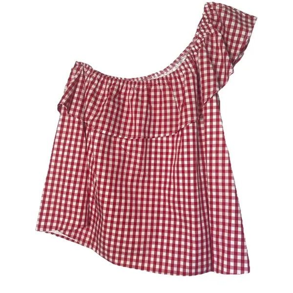 Lauren James Red White Gingham One Shoulder Top Tomato Girl Summer Blouse M‎ - Image 4