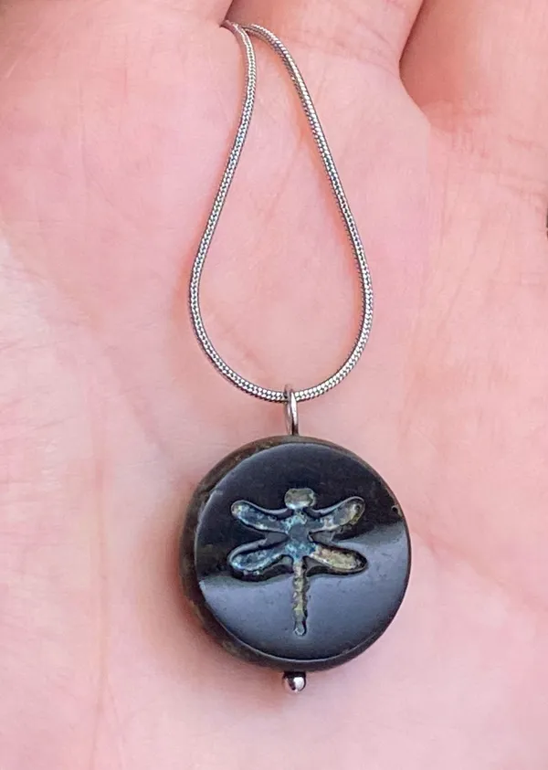 Handmade boho fairy dragonfly quality Czech glass bead & stainless steel necklace🍃 - Image 3