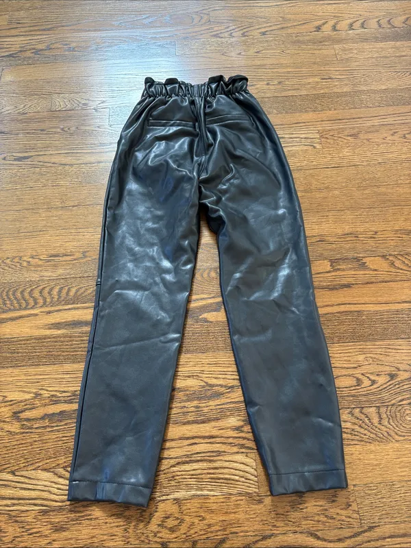 Abercrombie & Fitch Faux Leather Jogger Pants - Black, drawstring, XXS - Image 2