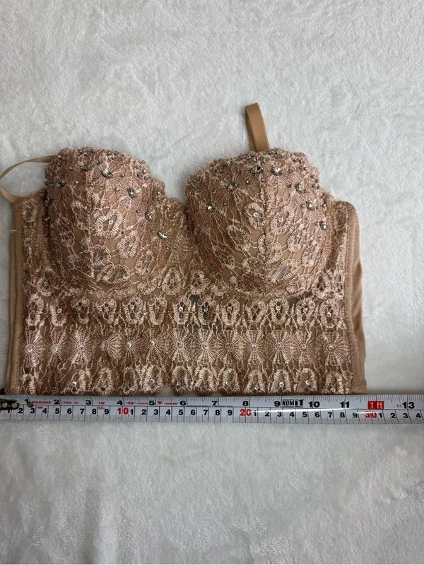 Windsor Embellished Lace Corset Bustier Crop Top Nude Blush Size S - Image 7