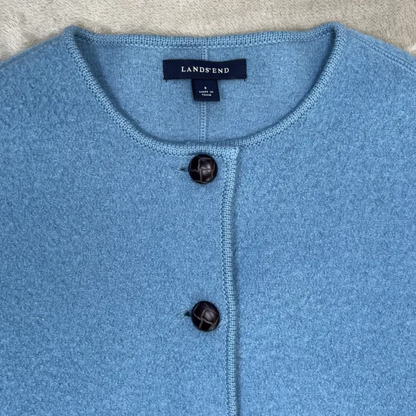 Lands End Womens 8 Blue 100% Wool Boiled Wool Jacket Blazer Preppy Button - Image 3