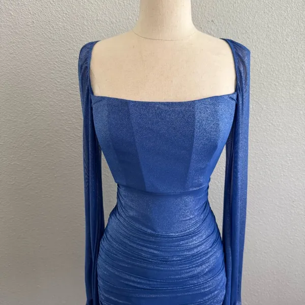 Lucy in the Sky Glitter Mesh Long Sleeve Dress in Blue Size Small EUC‎ - Image 2