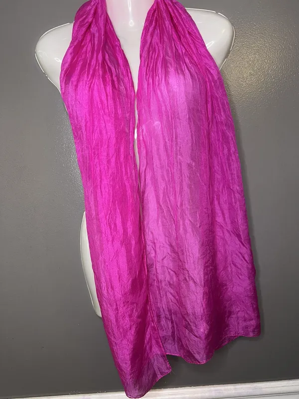 Pink Silk Scarf Womens One Size Sheer Crinkle Chiffon Rectangle Wrap Shawl India - Image 2