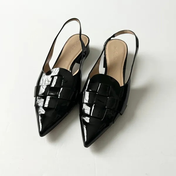 M.Gemi Black Patent Leather Woven Pointed Slingback Block Heel 40.5 IT 9.5 US - Image 3