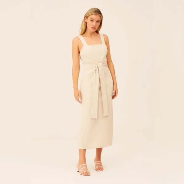 Wheat Linen Blend Midi Dress Jaime | The Fifth Label - Image 3