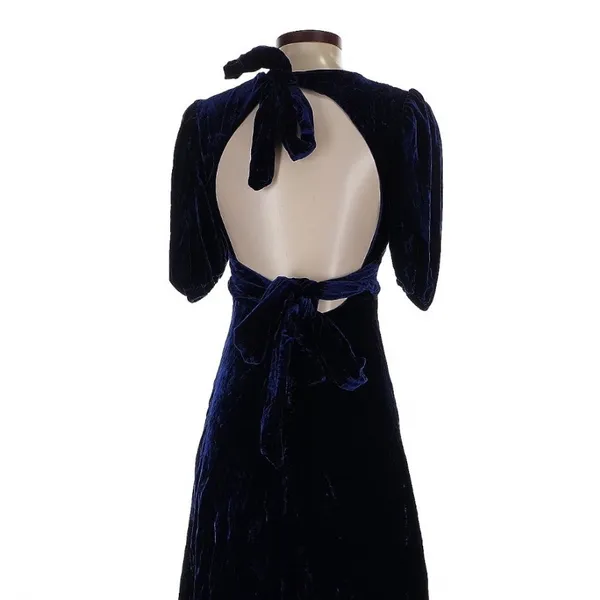 Bardot Navy Blue Velvet Open Back Tie Midi Dress XS Dark Romance Whimsigoth - Image 9