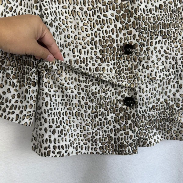 Pendleton Leopard Print Blazer Linen Women‎ Petite Small 3/4Sleeve Button Front - Image 5