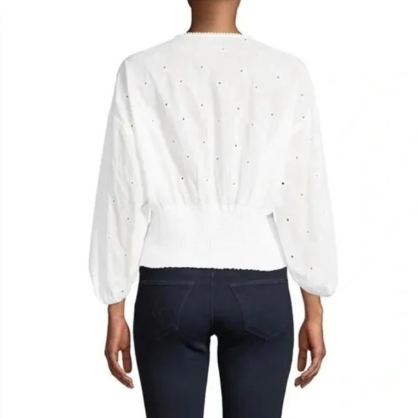 Cliché | White Eyelet Cropped Peasant Top | Small - Image 2