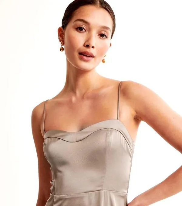Abercrombie & Fitch The A&F Camille Midi Dress in Taupe Size Small - Image 2