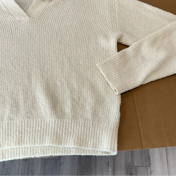 Roller Rabbit Organic Cotton‎ Blend Oversized Rocio Collared Sweater Cream Beige - Image 7