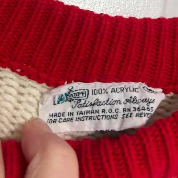 Vintage Sweater Fair Isle Retro Cream Red Blue Geometric Knit Small - Image 4