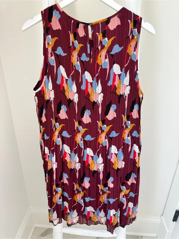 Halogen Pleated Floral-Print Sleeveless Dress - Burgundy Size Large - Image 4