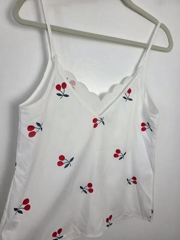 SheIn Cherry Print Camisole Top Scallop Trim Lolita Coquette Dainty Kawaii Small - Image 5